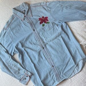 Denim Shirt with Floral Embroidery